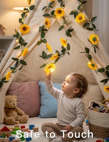 suddus Sunflower Garland with 60LED Fairy Light Battery Operated Clear Wire - Image 5