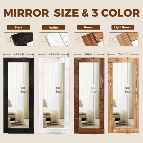 58x24in Full Length Mirror, Solid Wood Convex Frame, Light Brown - Image 2