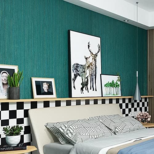 FunStick Emerald Green Faux Grasscloth Peel and Stick Wallpaper Textured Linen - Image 4