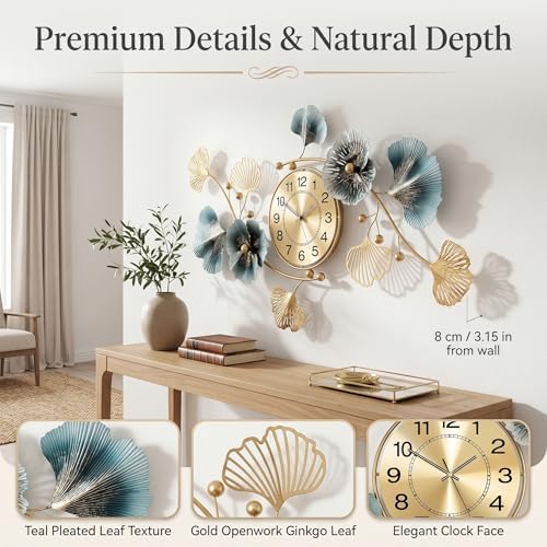 36" 3D Ginkgo Leaf Metal Wall Clock - Image 5