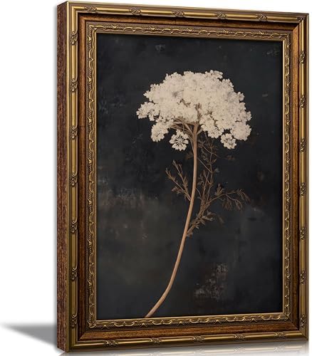 Vintage Gold Framed Floral Wall Art Dark Moody Flower Botonical Canvas Painting by VintageGoldFramedWallArt