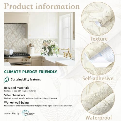 Heroad Peel and Stick Wallpaper Boho Contact Paper Modern Neutral Beige Leaf - Image 6
