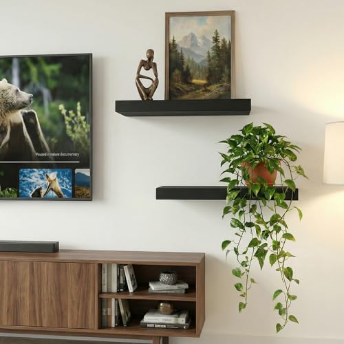17.5in Black Floating Shelves for Wall, Home Decor - Image 2