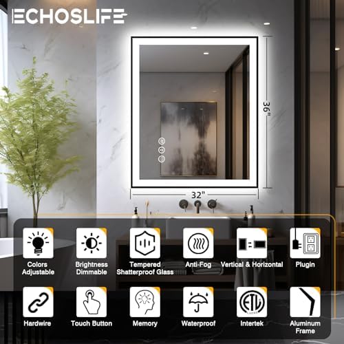 EchosLife 32x36 LED Bathroom Mirror - Image 2
