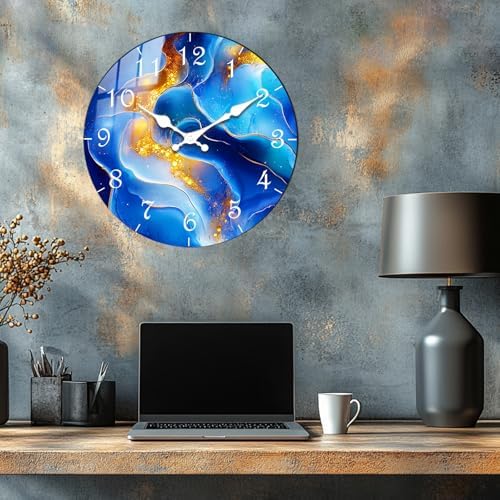 Modern Wooden Wall Clock with Marble Texture Design Silent Sweep Movement - Image 4