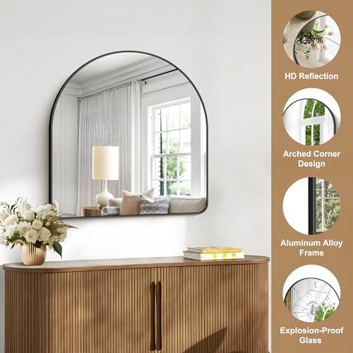 Arched Bathroom Mirror, Wall Mounted Mirror, Vanity Wall Mirror Metal Frame - Image 4