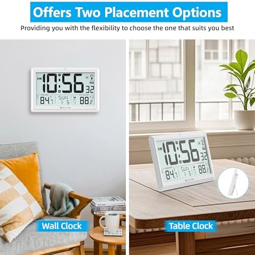 Atomic Clock Wall with Indoor/Outdoor Temp & 10.5" Large LCD Display - Image 6