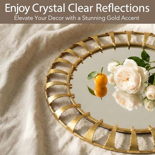 Round Gold Sunburst Mirror Mid-Century Metal Frame Wall Decor 32" - Image 2