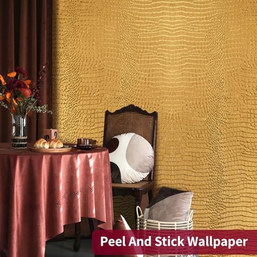 Peel and Stick Wallpaper Gold Crocodile Wallpaper 15.7" X 118" - Image 7