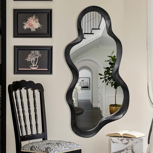 Irregular Wooden Fram Wall Mirror Modern Asymmetrical Cloud Hanging Mirror - Image 4