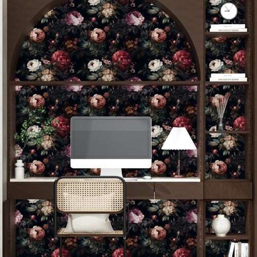 Black Vintage Floral Peel and Stick Wallpaper 17.5" x 118" - Image 6
