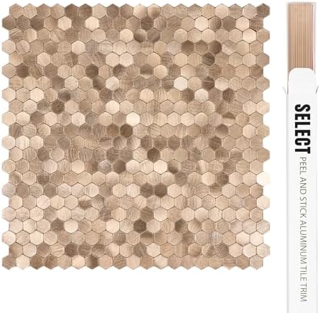 Select 5 Pack Hexagon Peel and Stick Backsplash Tiles, Brushed Gold - Image 3