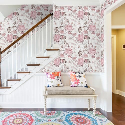 Hopepak 16.1''x394'' Floral Peel and Stick Wallpaper Modern Pink Contact Paper - Image 3