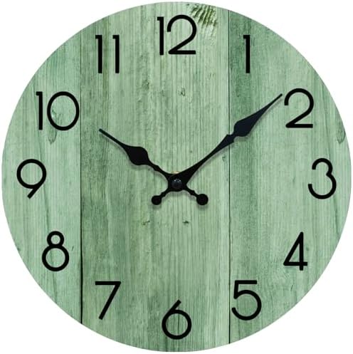 8 Inch Small Wall Clock, Silent Non-Ticking Green Rustic Wall Clock by wallclock
