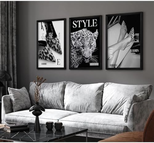 Black Leopard Wall Art Y2k Cheetah Canvas Wall Decor Fashion Trendy Posters - Image 3