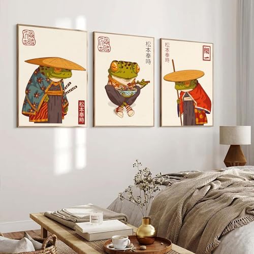 Japanese Frog Wall Art Set of 3, Samurai Canvas Prints, 12x16 in - Image 5