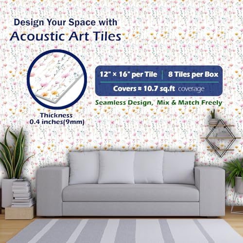 PINWELIFE® Acoustic Art Tiles – 8-Pack 12"x16" Sound Absorbing Panels, Seamless - Image 2