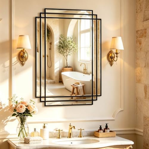 36"x24" Geometric Decorative Beveled Mirror by ReflectPerfectionEveryDay