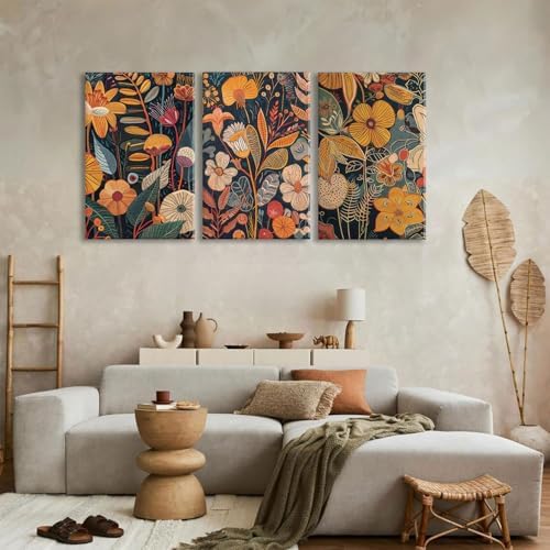 TBKHUDBI Burnt Orange Floral Canvas Wall Art, Mid Century Modern Wall Decor - Image 5
