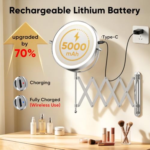 8" Rechargeable Wall Mounted Makeup Mirror Double Sided Magnifying - Image 5