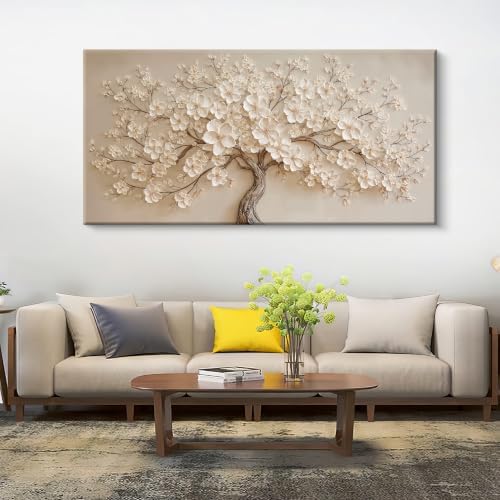 I@U Large White Flower Tree Canvas Wall Art - Image 4
