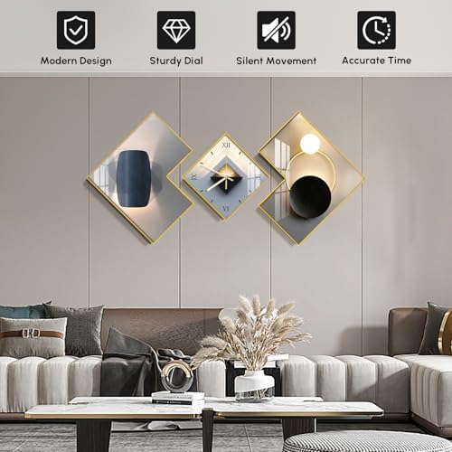 Large 3pcs Geometric Wall Clock - Image 2