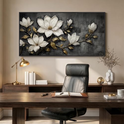 Large Framed Black and White Floral Wall Art - Image 5