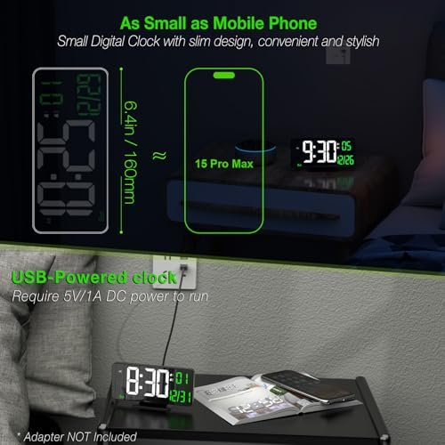KOSUMOSU Desk Clock 6.7in Black Digital Alarm Clock - Image 3