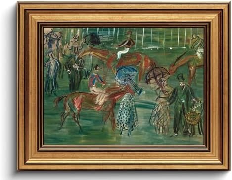 XJYISUO Vintage Gold Framed Wall Art Equestrian Canvas Art Horse Race Pictures by Unknown