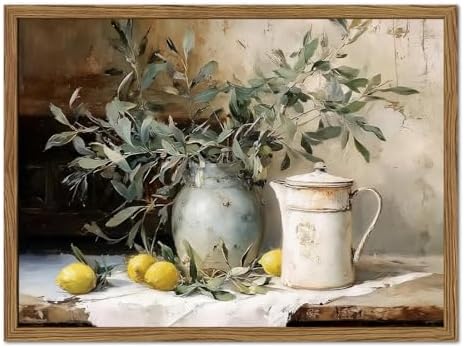 Framed Vintage Kitchen Wall Art, Rustic Yellow Lemon Still Life Pictures Wall by Unknown