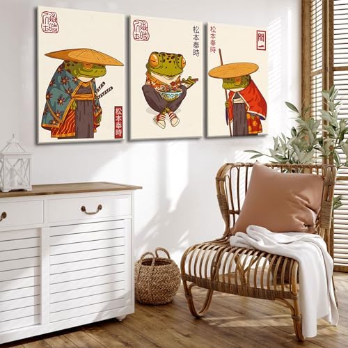 Japanese Frog Wall Art Set of 3, Samurai Canvas Prints, 12x16 in - Image 3