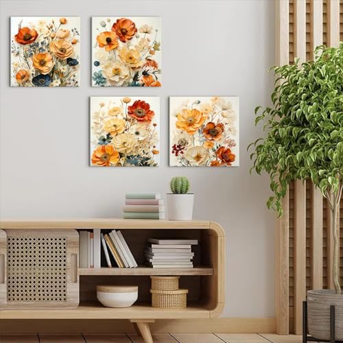 Orange Fall Wall Art Flower Pictures Wall Decor - Image 3