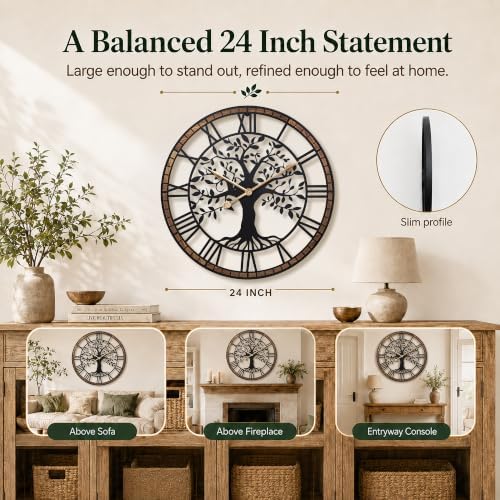 24 Inch Large Modern Metal Tree Wall Clock - Image 4