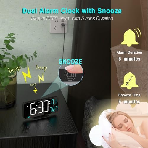 KOSUMOSU Digital Clock for Bedroom 6.7in Small Digital Alarm Clock Black - Image 6