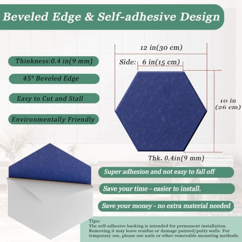 Hexagon Acoustic Panels, 12 Pack Self-Adhesive Sound Panels - Image 4