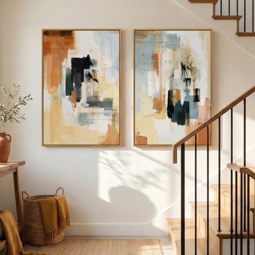 Large Framed Neutral Abstract Wall Art Set of 2 - Image 4