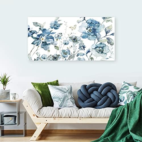 Flower Canvas Wall Art Blue Floral Canvas Painting Pictures - Image 4