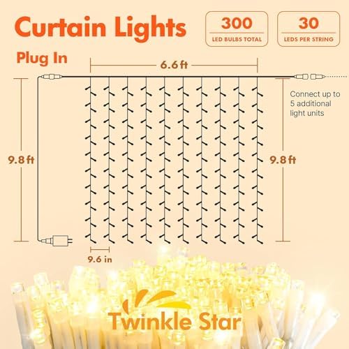 Twinkle Star 300 LED Curtain String Lights, Warm White - Image 6