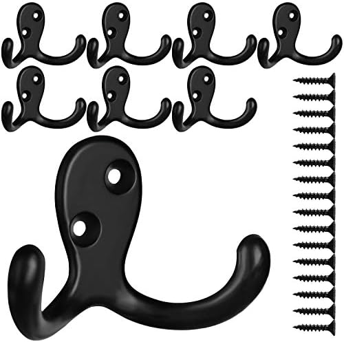 IBosins 8 Pack Black Double Prong Coat Hooks Wall Mounted by IBosins