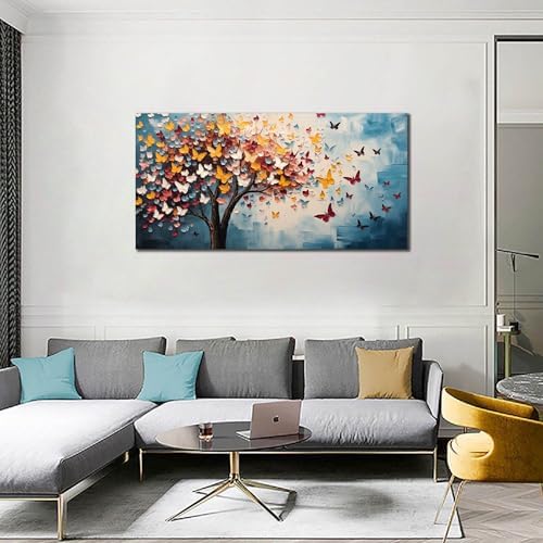 Butterfly Tree Canvas Wall Art for Living Room Bedroom Home Office Blue - Image 4