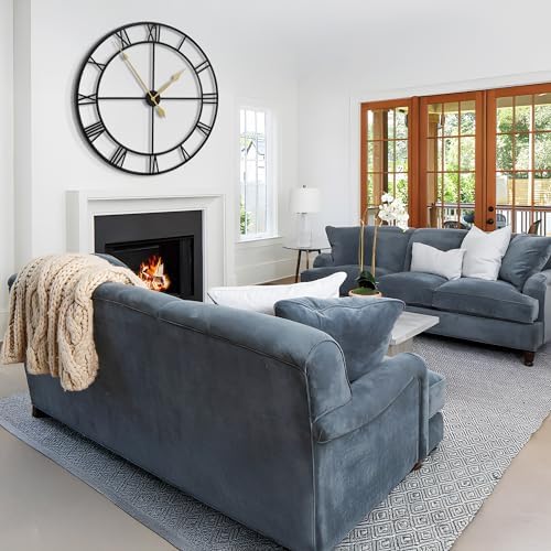 32" Extra Large Wall Clock, Silent Rustic Metal Wood Face Decorative Clock - Image 6