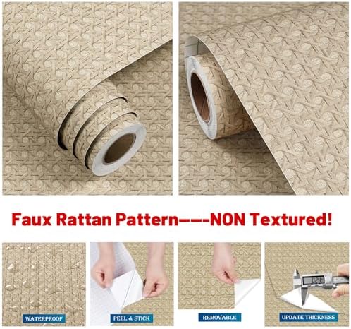 FunStick Tan Brown Rattan Wallpaper Peel and Stick Cane Webbing Wicker Weave - Image 6