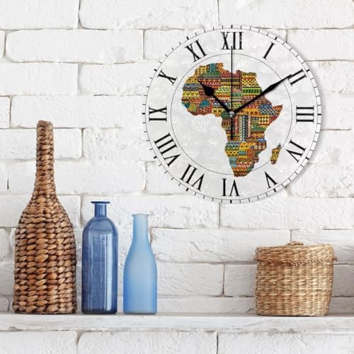 ABLINK Africa Ethnic Map with Countries Round Wall Clock, Silent Non Ticking - Image 3