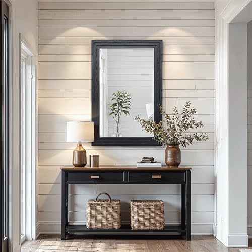 Farmhouse Rustic Wood Framed Bathroom Vanity Mirror - Image 6