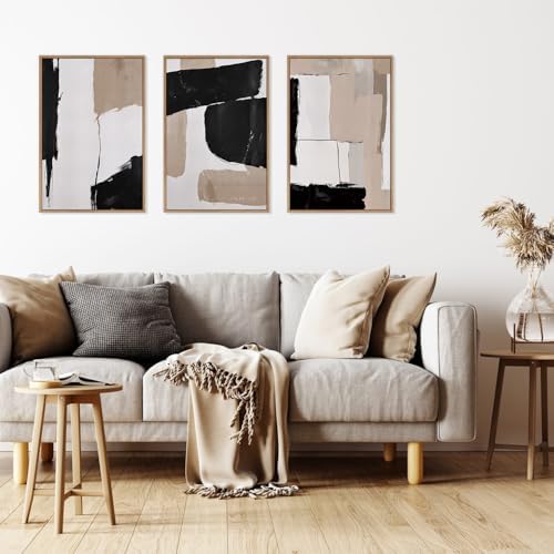 HLNIUC Large Framed Neutral Abstract Canvas Wall Art - Image 4