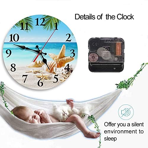 Britimes Round Wall Clock Silent Non-Ticking 10", Beach Summer - Image 4