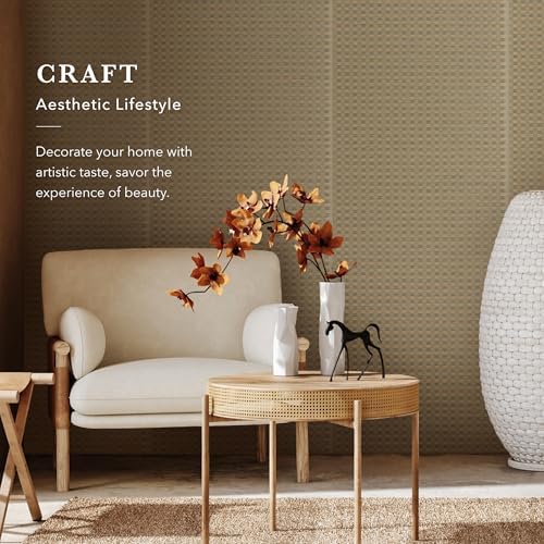 GoDear Design Plaid Grasscloth Wallpaper Cabinet Covers, Caramel Check - Image 2
