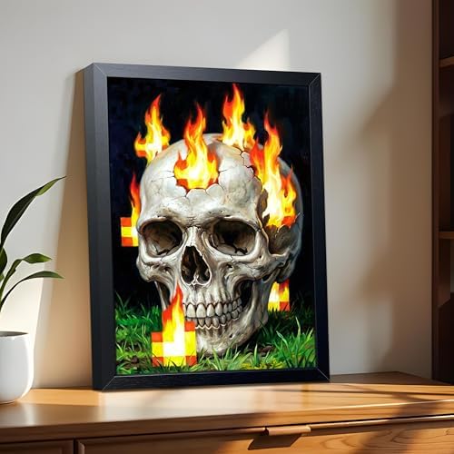 Burning Skull Wall Art, Gamer Style Wall Decor, - Image 4