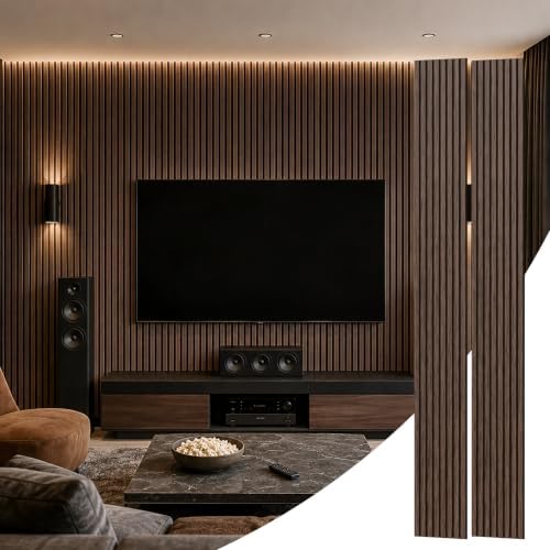 PIWA Acoustic Wood Slat Wall Panels, 2 Pack 92.9"x11.8" Dark Walnut by Piwa