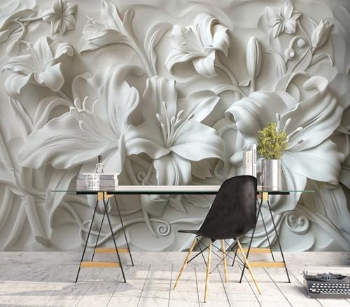 Elegant 3D White Lily Floral Wallpaper Peel Stick by Cliouar